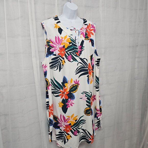 Old Navy Dress Tropical Floral Hawaiian Sleeveless White Orange 2XL - Picture 4 of 10